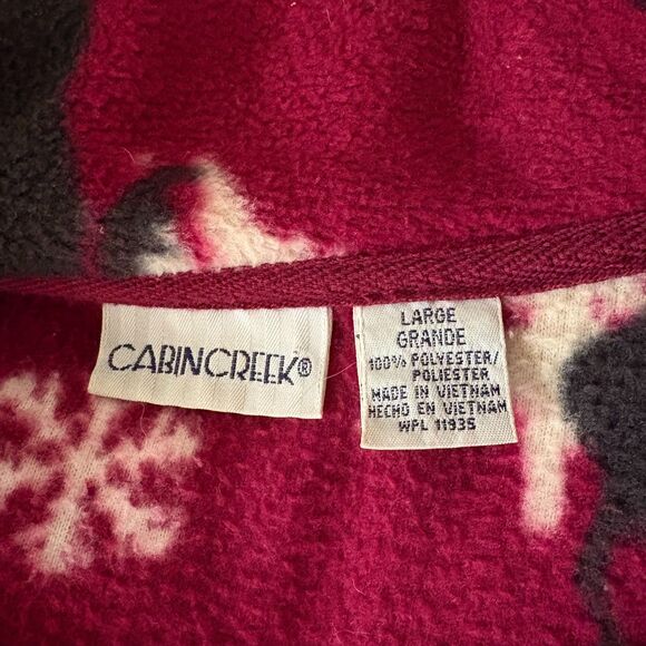 Vintage Cabin Creek Fleece Shacket Red Winter‎ Moose Tree Snowflake Size Large - Picture 3 of 3